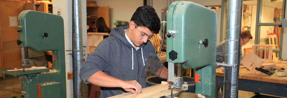 Male student in woodworking shop
